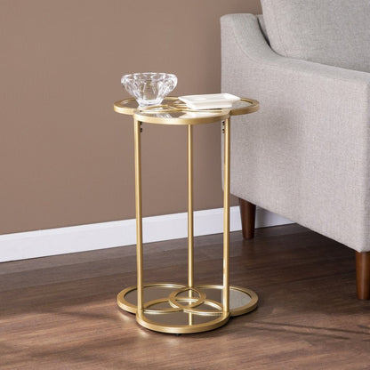 22" Gold Mirrored Glass Three Circle End Table HomeRoots