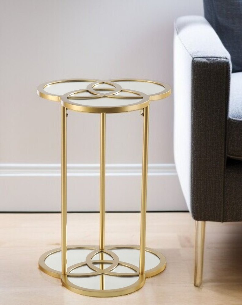 22" Gold Mirrored Glass Three Circle End Table HomeRoots