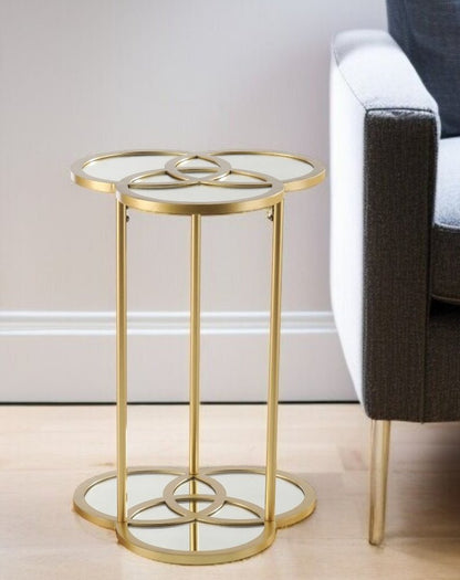 22" Gold Mirrored Glass Three Circle End Table HomeRoots