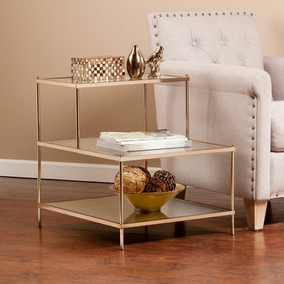 24" Gold And Clear Glass Tiered Rectangular End Table HomeRoots