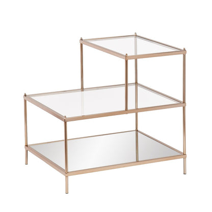24" Gold And Clear Glass Tiered Rectangular End Table HomeRoots