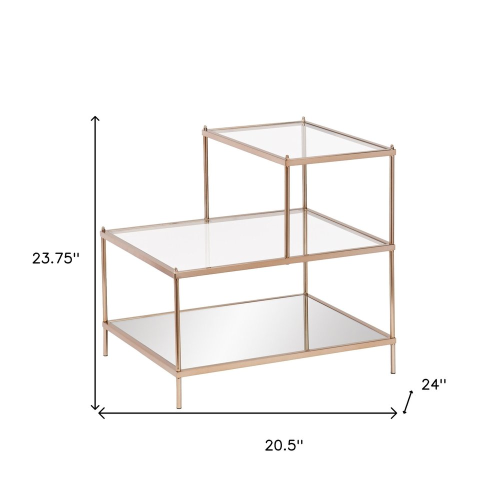 24" Gold And Clear Glass Tiered Rectangular End Table HomeRoots