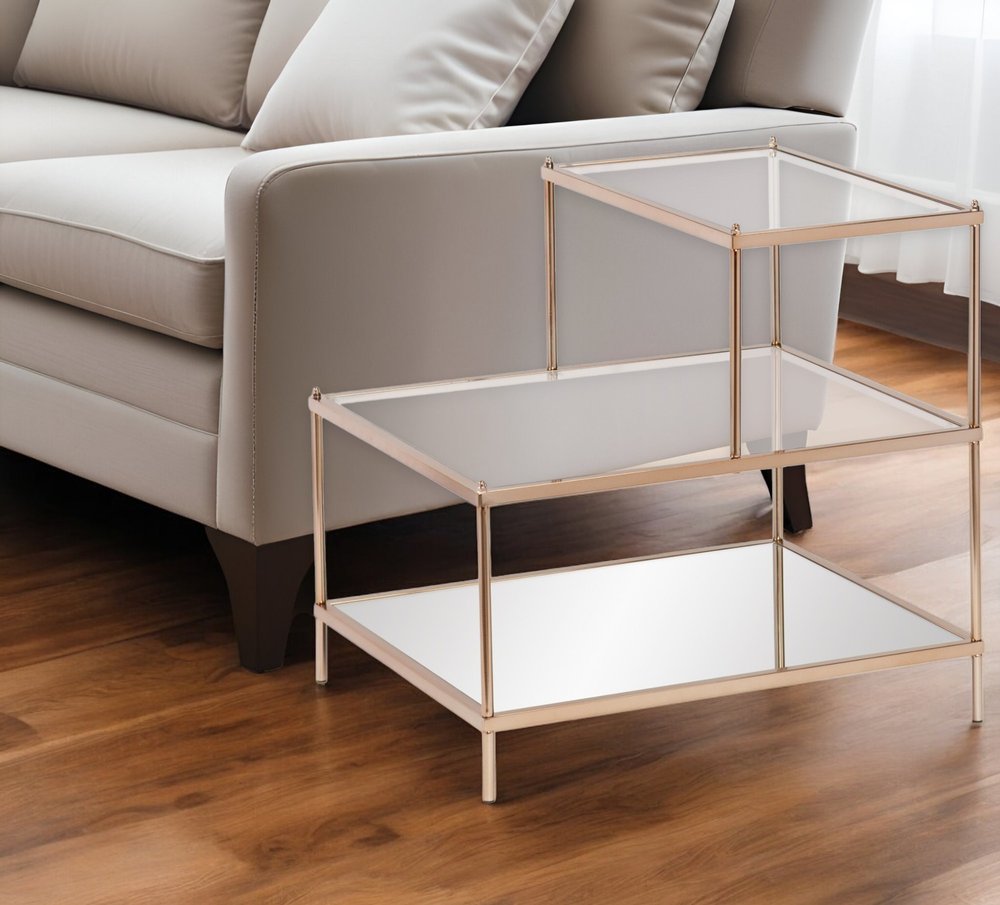 24" Gold And Clear Glass Tiered Rectangular End Table HomeRoots