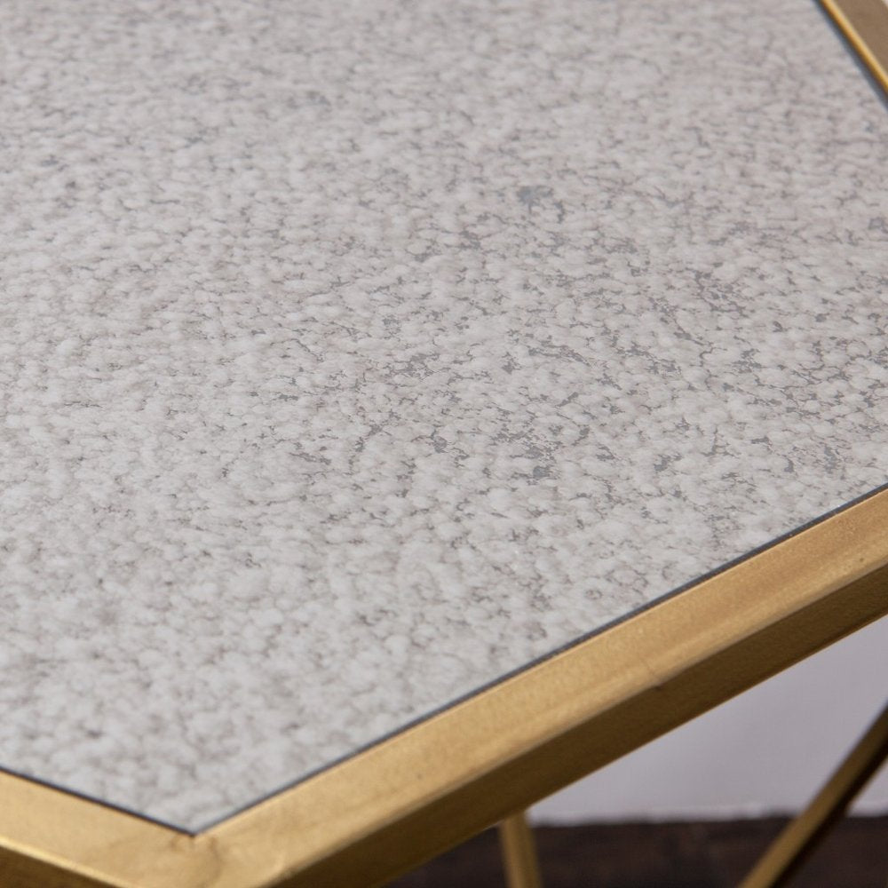 19" Gold And Reflective Glass Hexagon Mirrored End Table HomeRoots