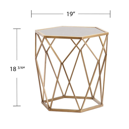 19" Gold And Reflective Glass Hexagon Mirrored End Table HomeRoots