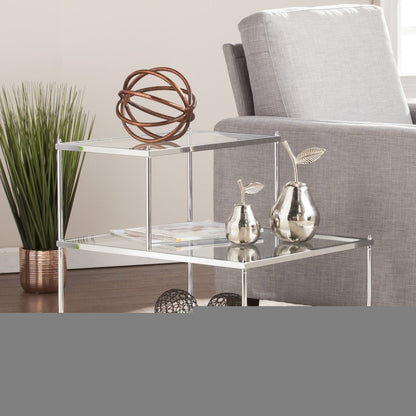 24" Silver And Clear Glass Mirrored End Table HomeRoots