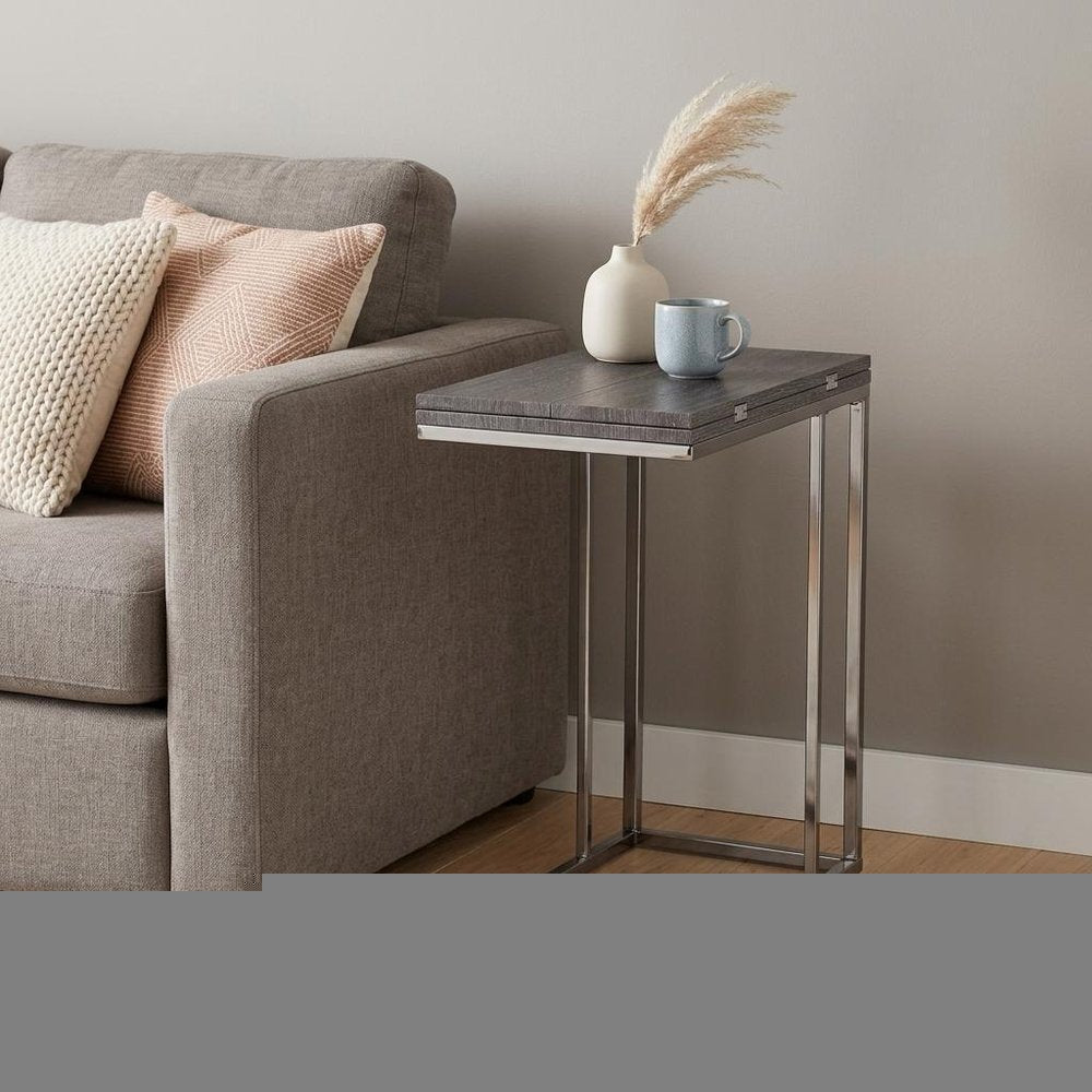 25" Silver And Gray Expandable Rectangular End Table HomeRoots