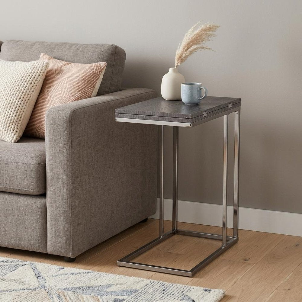 25" Silver And Gray Expandable Rectangular End Table HomeRoots
