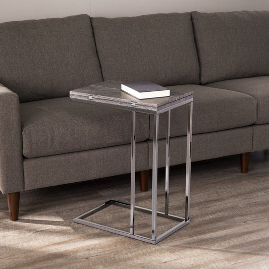 25" Silver And Gray Expandable Rectangular End Table HomeRoots