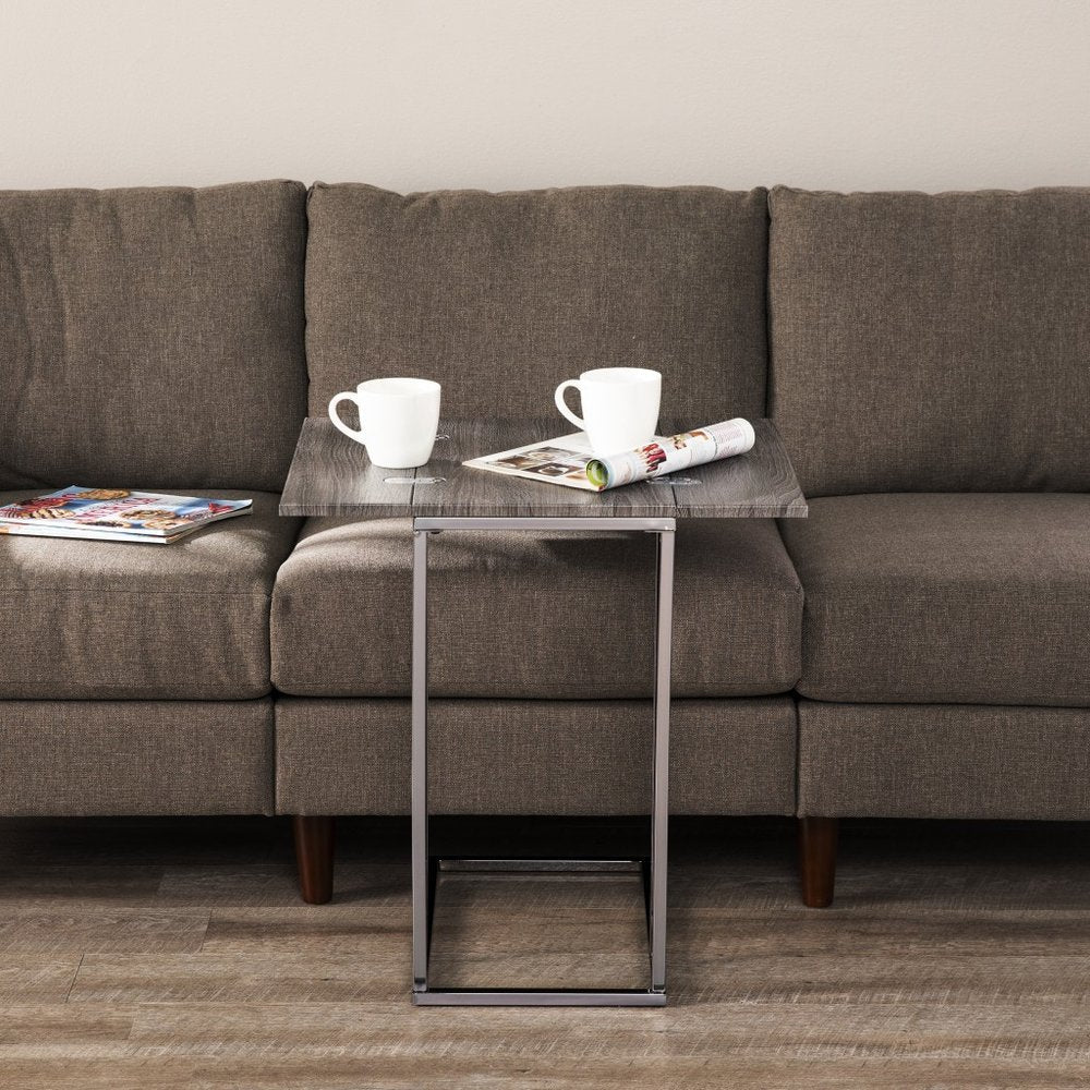 25" Silver And Gray Expandable Rectangular End Table HomeRoots