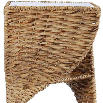 23" Brown And Natural Rattan Swirl Glass Top Square End Table HomeRoots