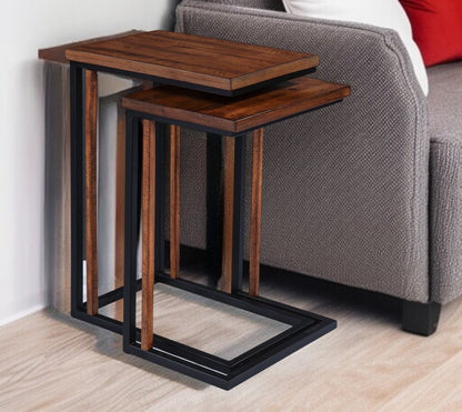 Set Of Two 25" Brown Solid Wood Rectangular Nested End Tables HomeRoots
