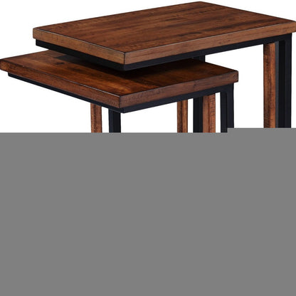 Set Of Two 25" Brown Solid Wood Rectangular Nested End Tables HomeRoots