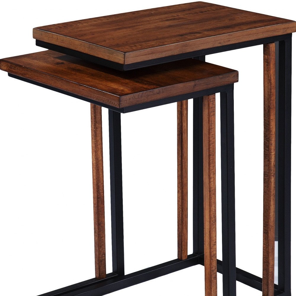 Set Of Two 25" Brown Solid Wood Rectangular Nested End Tables HomeRoots