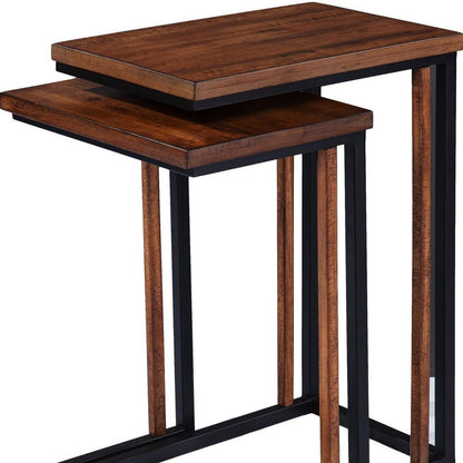 Set Of Two 25" Brown Solid Wood Rectangular Nested End Tables HomeRoots