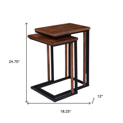 Set Of Two 25" Brown Solid Wood Rectangular Nested End Tables HomeRoots