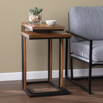 Set Of Two 25" Brown Solid Wood Rectangular Nested End Tables HomeRoots