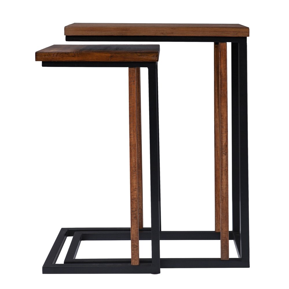 Set Of Two 25" Brown Solid Wood Rectangular Nested End Tables HomeRoots