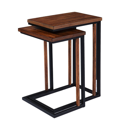 Set Of Two 25" Brown Solid Wood Rectangular Nested End Tables HomeRoots