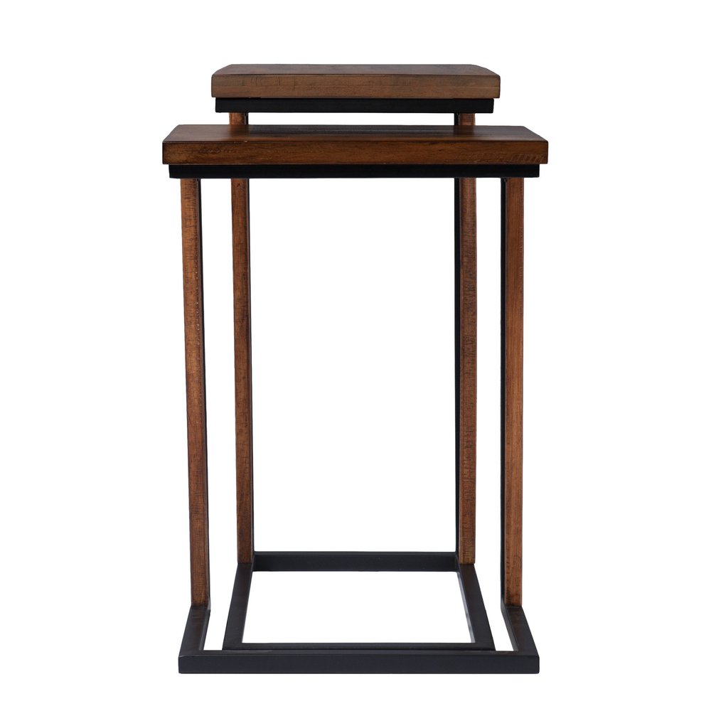 Set Of Two 25" Brown Solid Wood Rectangular Nested End Tables HomeRoots