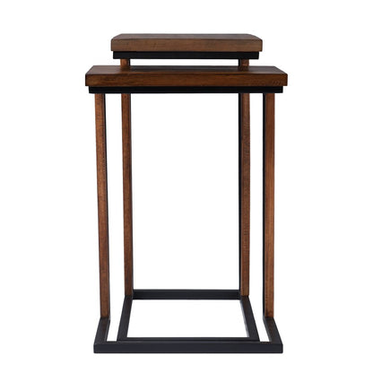 Set Of Two 25" Brown Solid Wood Rectangular Nested End Tables HomeRoots