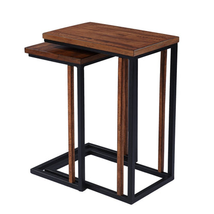 Set Of Two 25" Brown Solid Wood Rectangular Nested End Tables HomeRoots