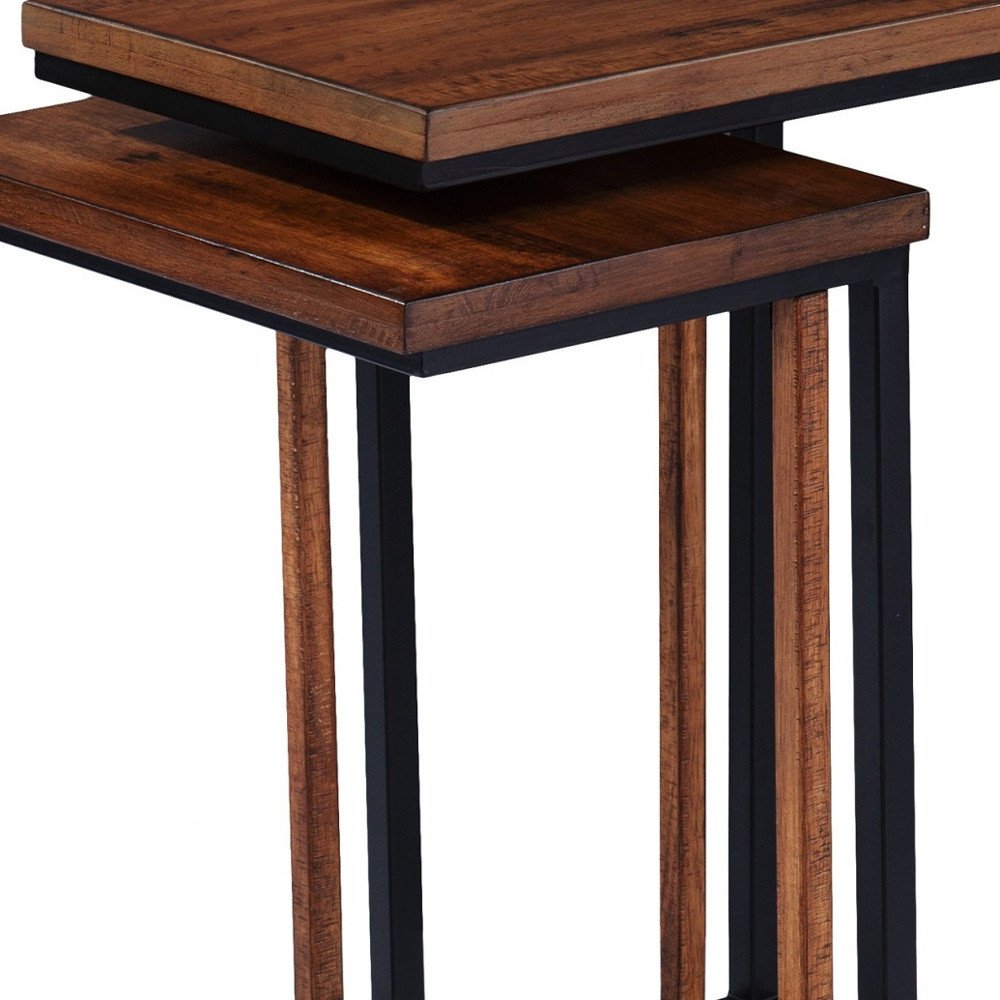 Set Of Two 25" Brown Solid Wood Rectangular Nested End Tables HomeRoots