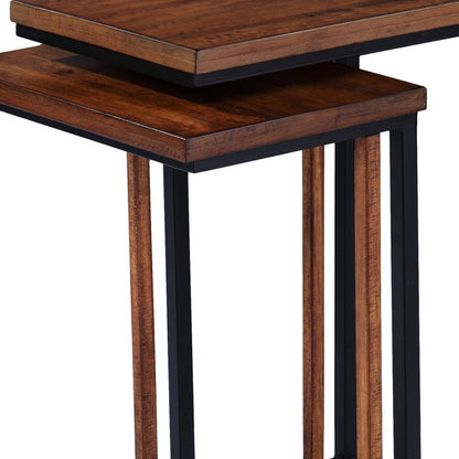 Set Of Two 25" Brown Solid Wood Rectangular Nested End Tables HomeRoots