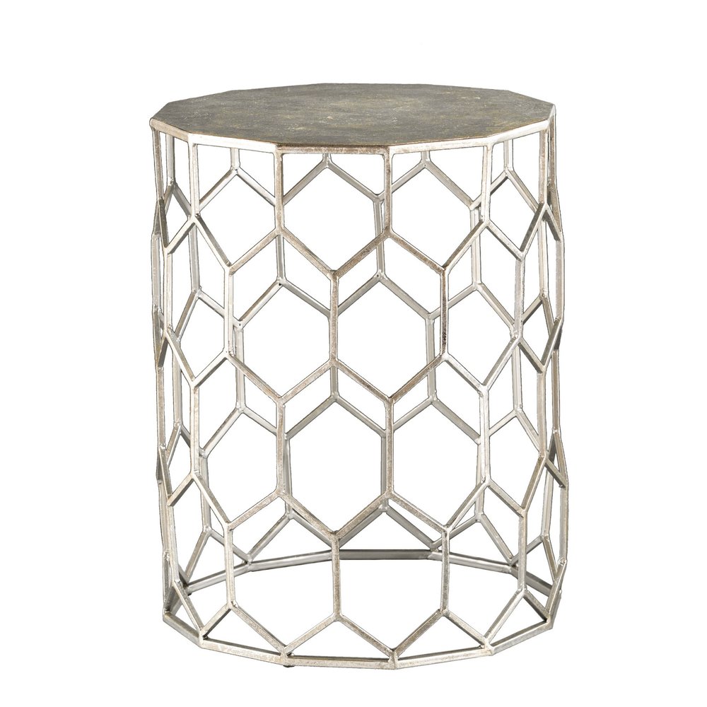 18" Antiqued Gold Honeycomb Hexagonal End Table HomeRoots