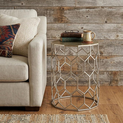 18" Antiqued Gold Honeycomb Hexagonal End Table HomeRoots