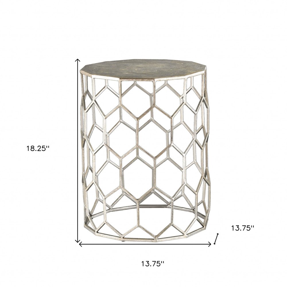 18" Antiqued Gold Honeycomb Hexagonal End Table HomeRoots