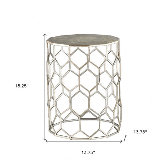 18" Antiqued Gold Honeycomb Hexagonal End Table HomeRoots