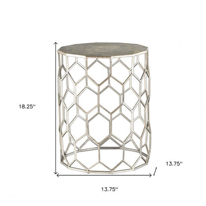 18" Antiqued Gold Honeycomb Hexagonal End Table HomeRoots