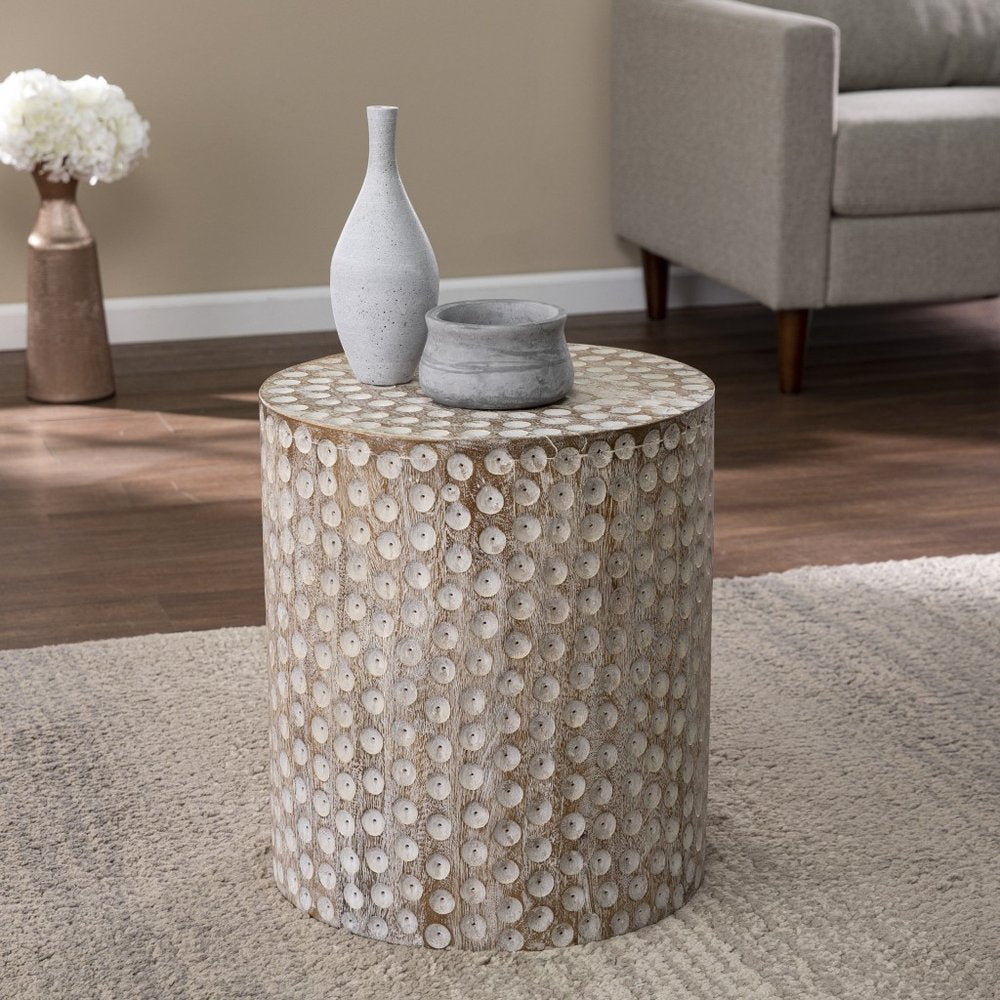 18" Washed White Solid Wood Round End Table HomeRoots