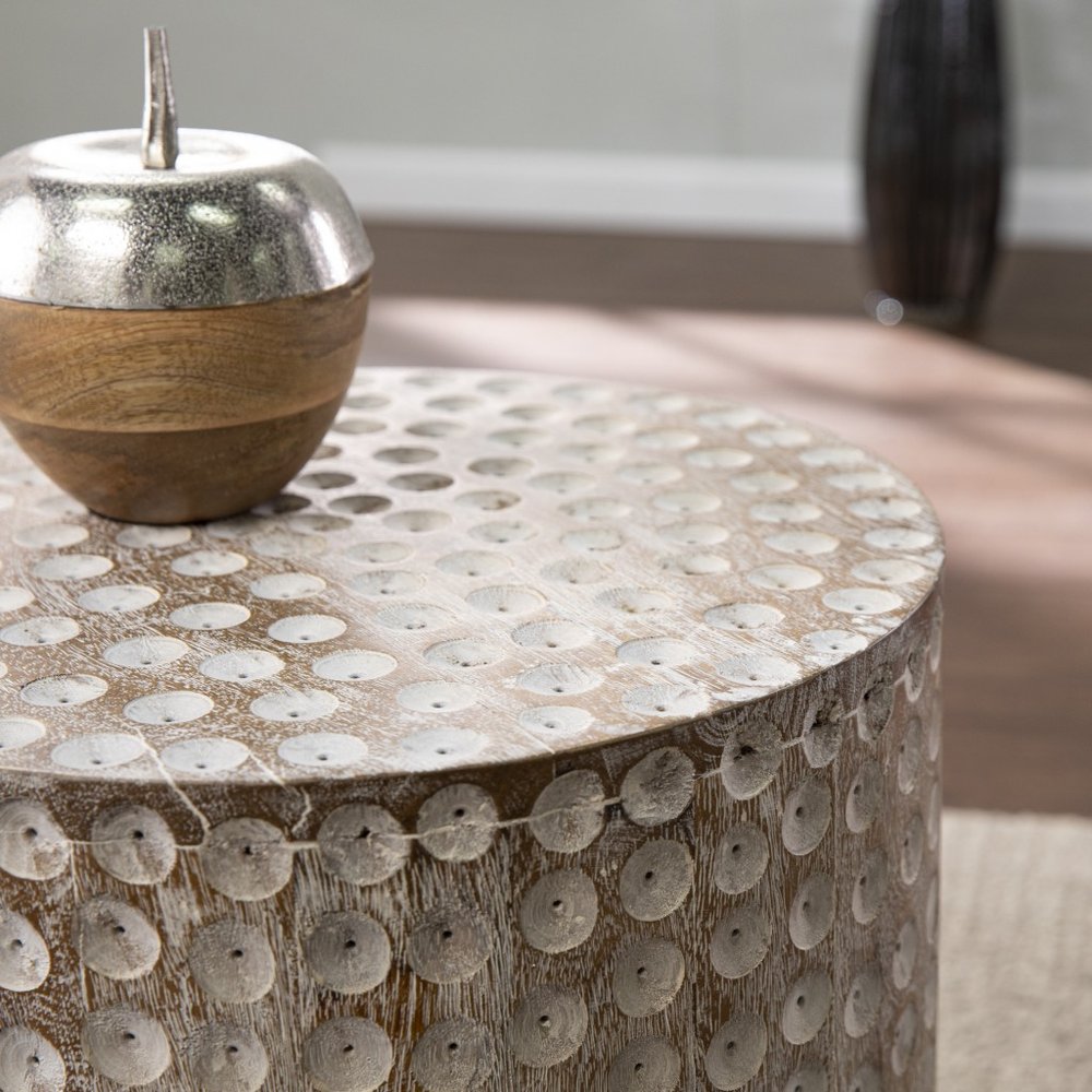 18" Washed White Solid Wood Round End Table HomeRoots