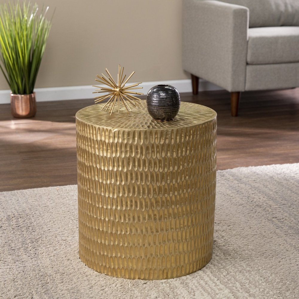 18" Gold Manufactured Wood And Solid Wood Round End Table HomeRoots