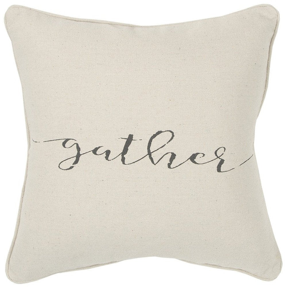 Gray and Cream Canvas Gather Decorative Throw Pillow — view 7