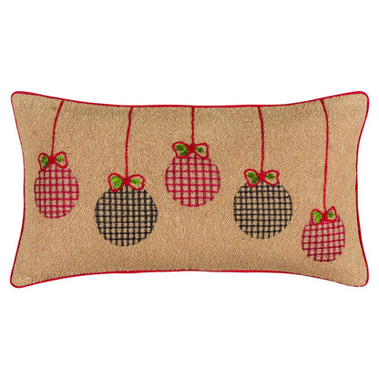 Mod Red and Black Ornaments Jute Lumbar Throw Pillow FurniFindUSA
