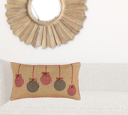Mod Red and Black Ornaments Jute Lumbar Throw Pillow FurniFindUSA