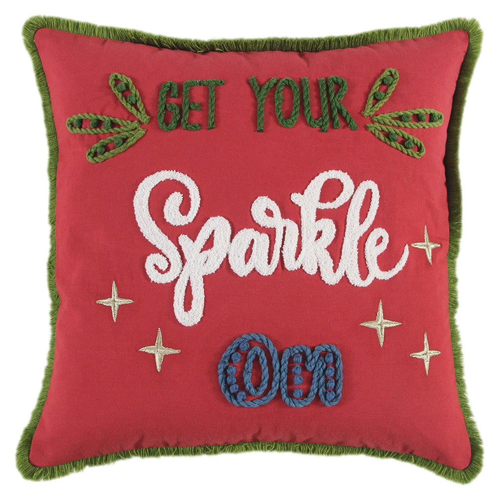 Red Green Sparkle Embroidered Throw Pillow FurniFindUSA