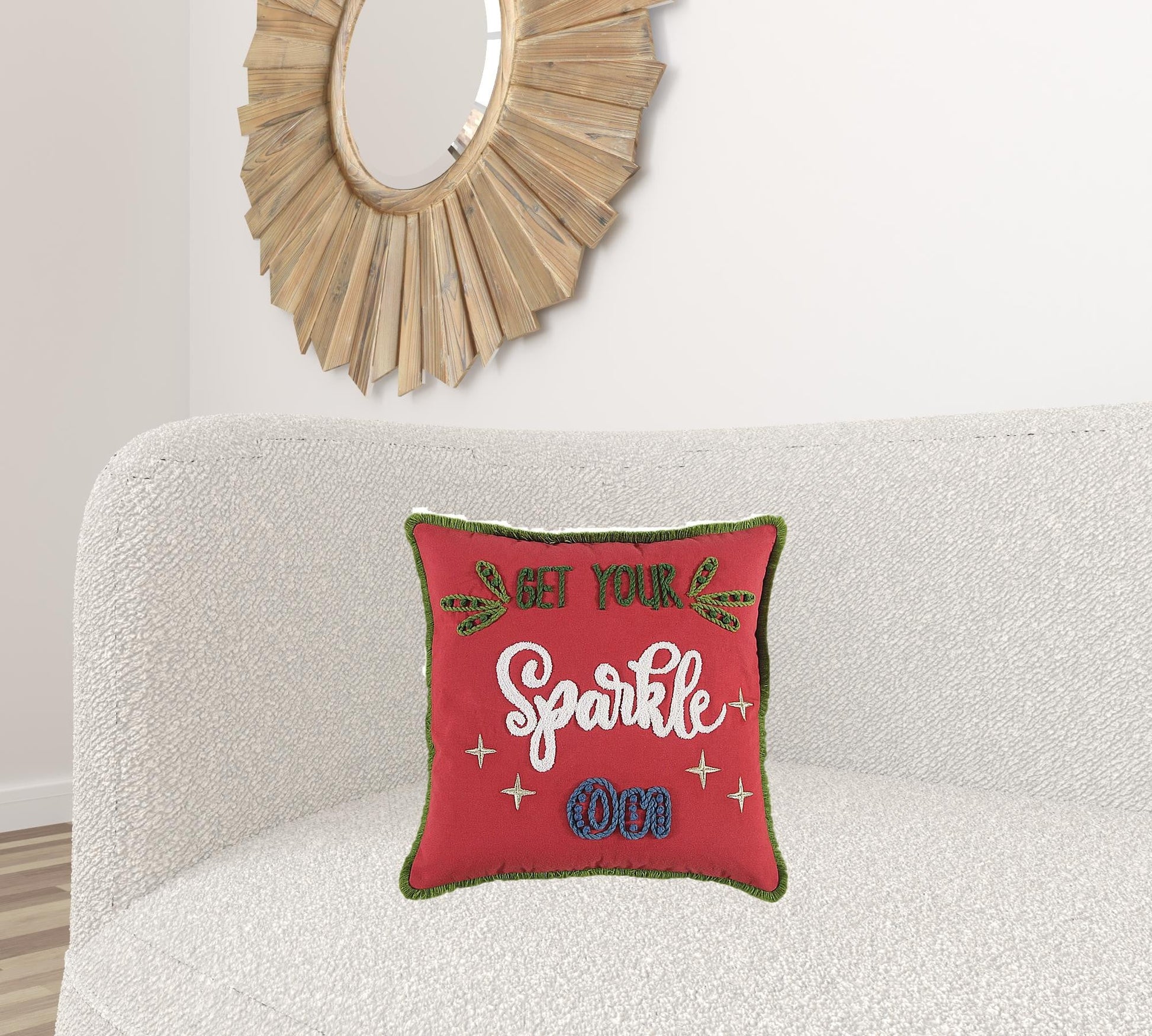 Red Green Sparkle Embroidered Throw Pillow FurniFindUSA