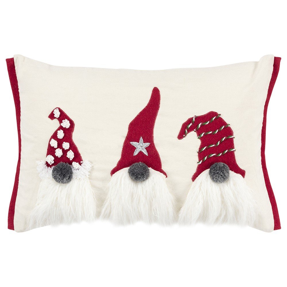 14" X 20" Red And Ivory Cotton Christmas Gnomes Throw Pillow With Embroidery — view 1