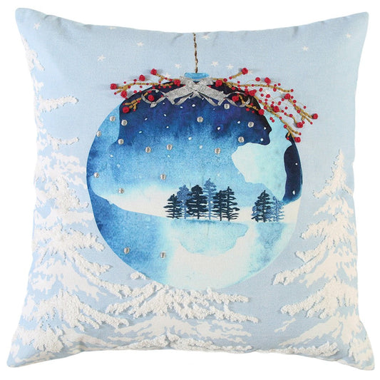 20" Blue Christmas Ornaments Cotton Throw Pillow FurniFindUSA