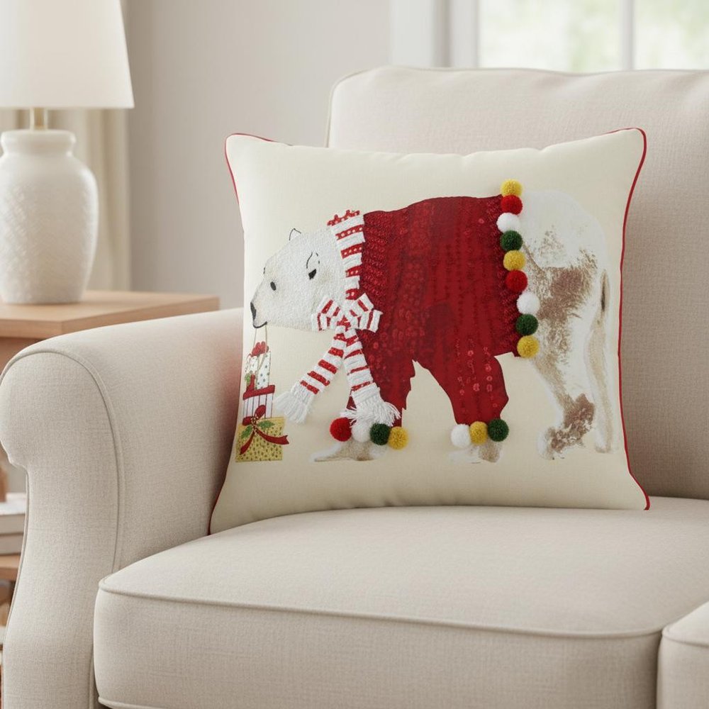 Red Polar Bear Dimensional Throw Pillow — view 5