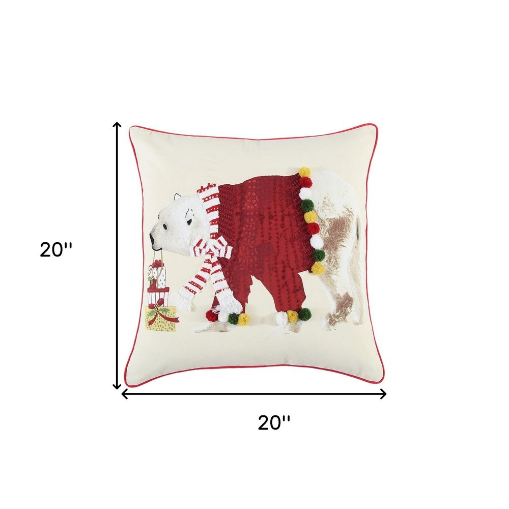 Red Polar Bear Dimensional Throw Pillow — view 4
