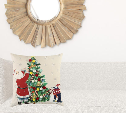 Ivory Vintage Santa and Penguin Christmas Throw Pillow FurniFindUSA