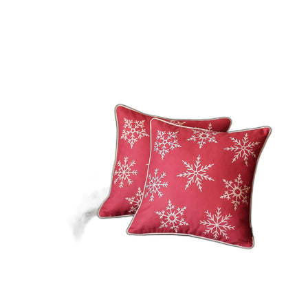 Set of 2 Red and White Snowflakes Throw Pillows FurniFindUSA
