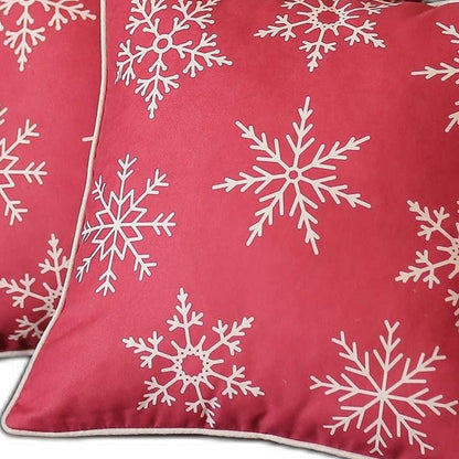 Set of 2 Red and White Snowflakes Throw Pillows FurniFindUSA