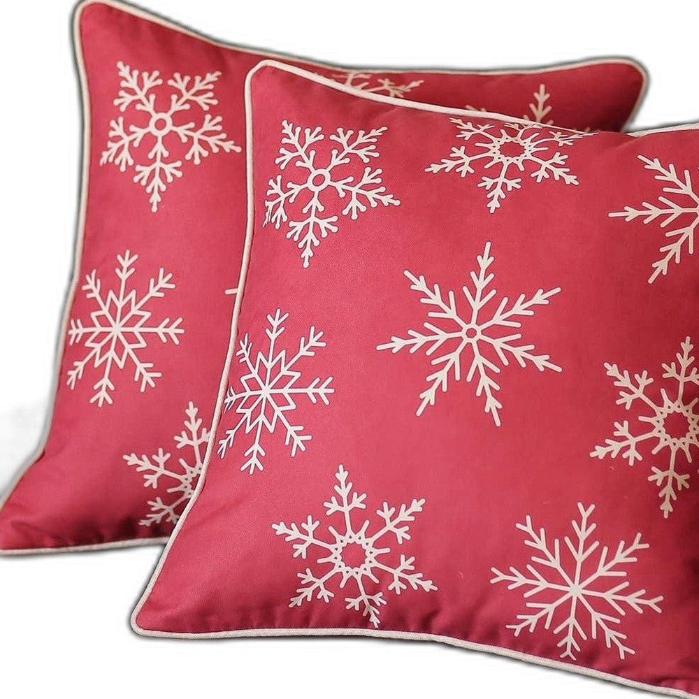 Set of 2 Red and White Snowflakes Throw Pillows FurniFindUSA