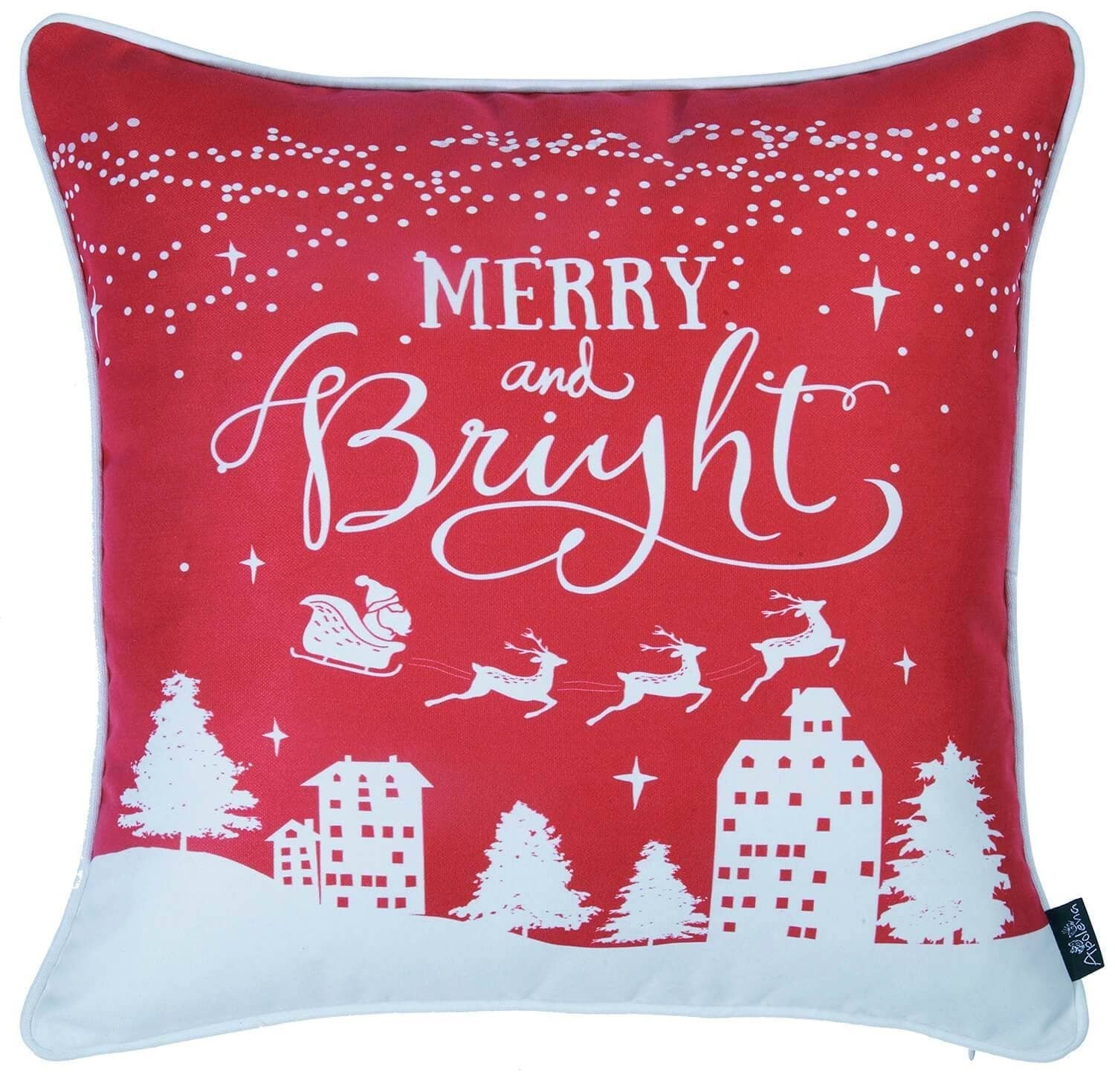 Set Of Four 18" X 18" Red Zippered Polyester Christmas Snowflakes Throw Pillow FurniFindUSA